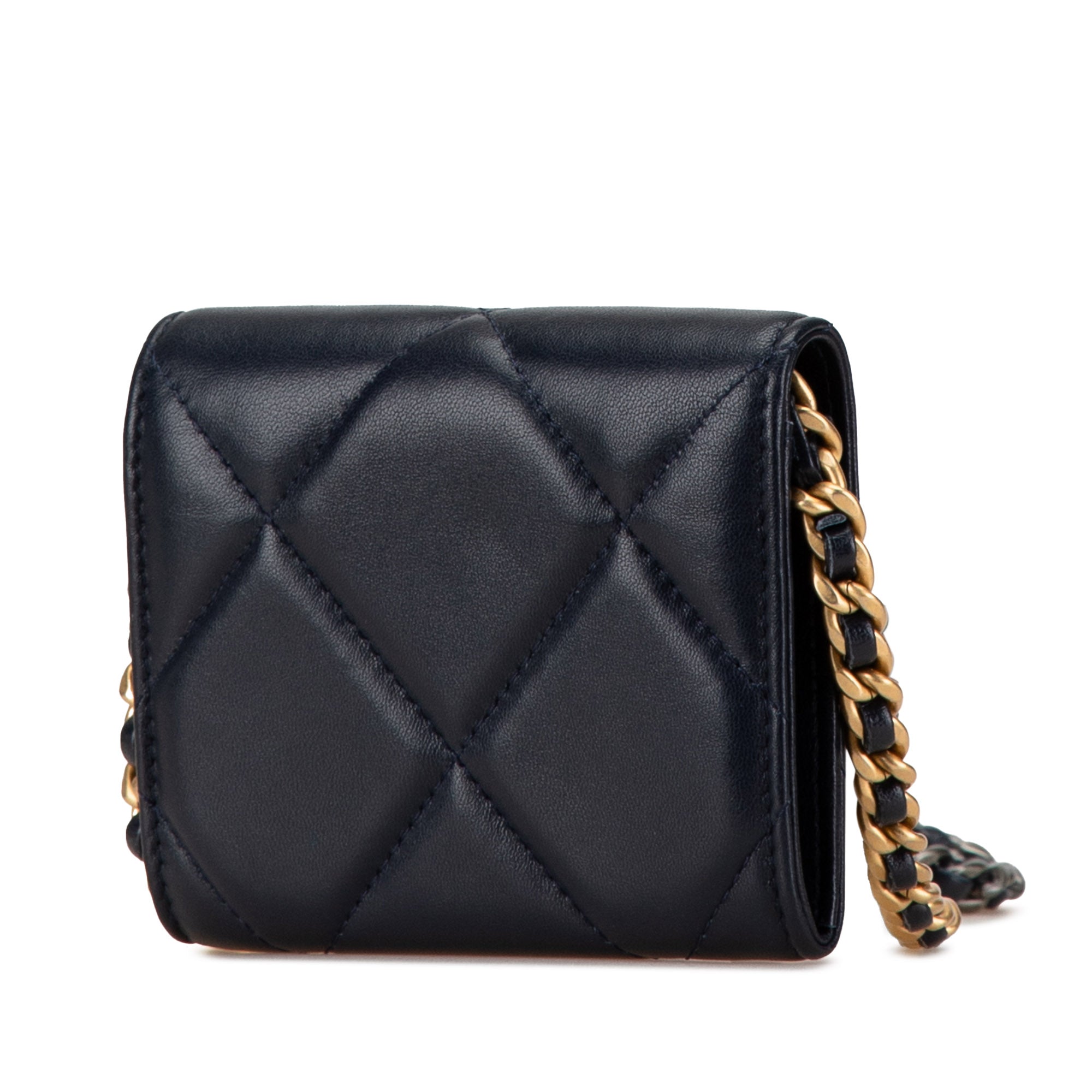 Chanel | Pre-Owned Lambskin 19 Flap Coin Purse With Chain | Black