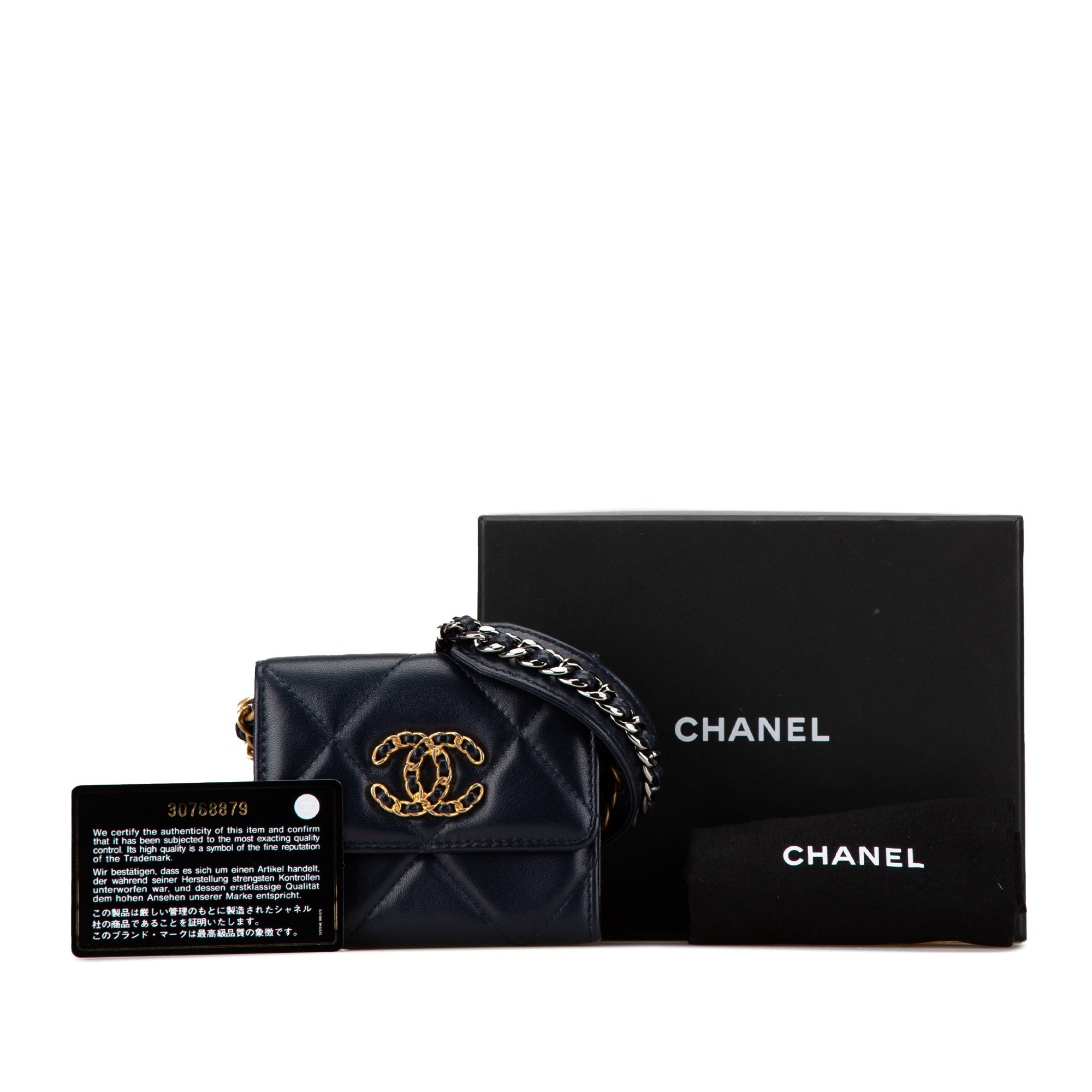 Chanel | Pre-Owned Lambskin 19 Flap Coin Purse With Chain | Black