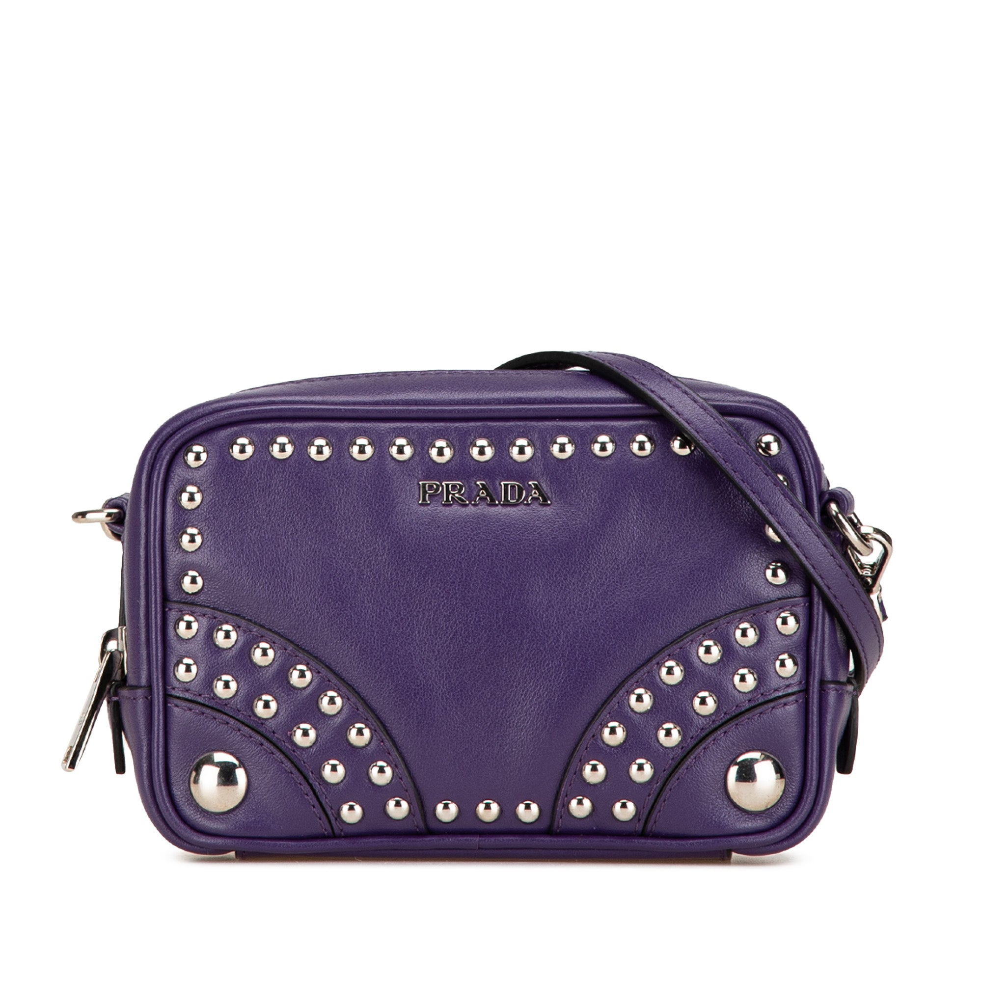 Prada | Pre-Owned Mini Leather Studded Camera Bag | Purple