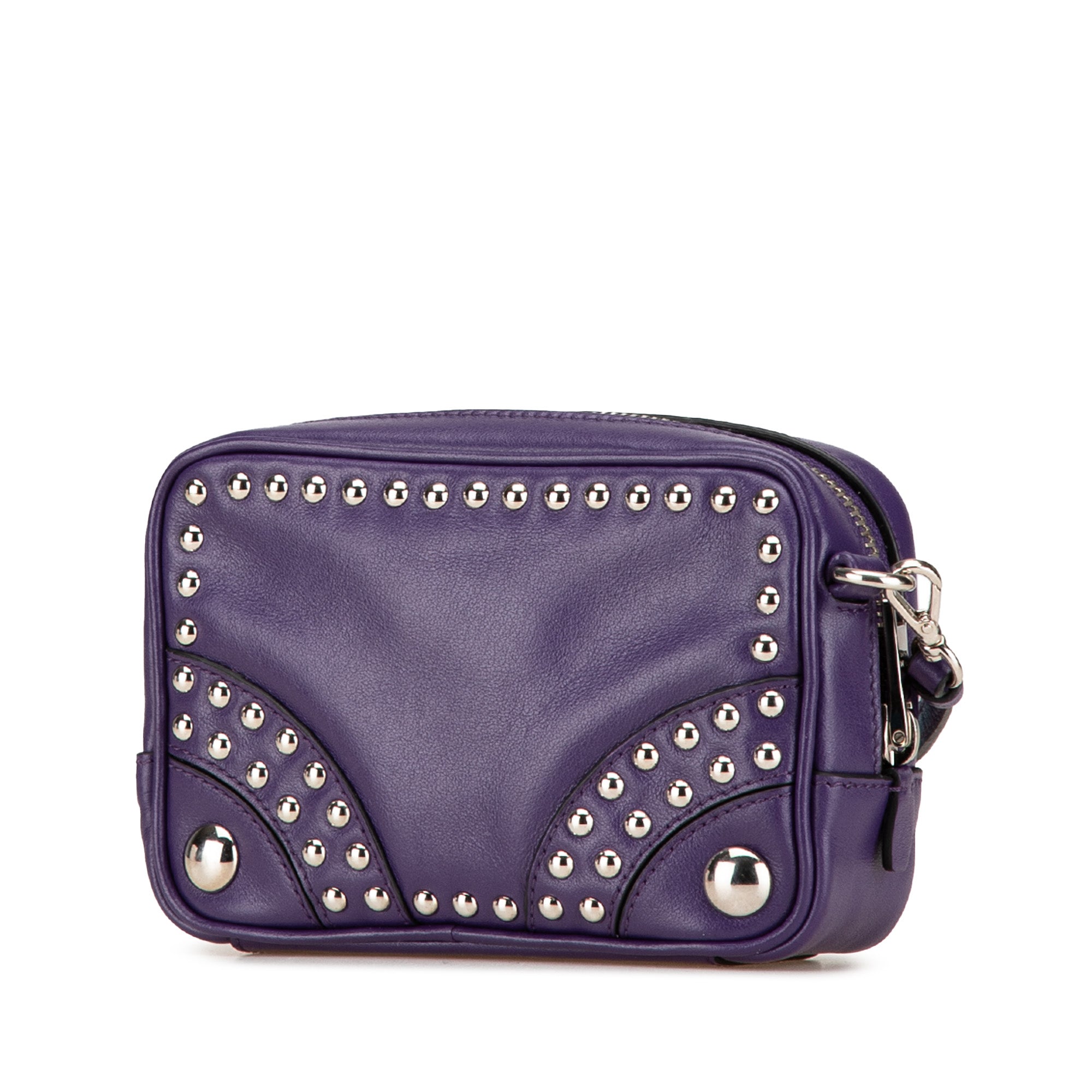 Prada | Pre-Owned Mini Leather Studded Camera Bag | Purple