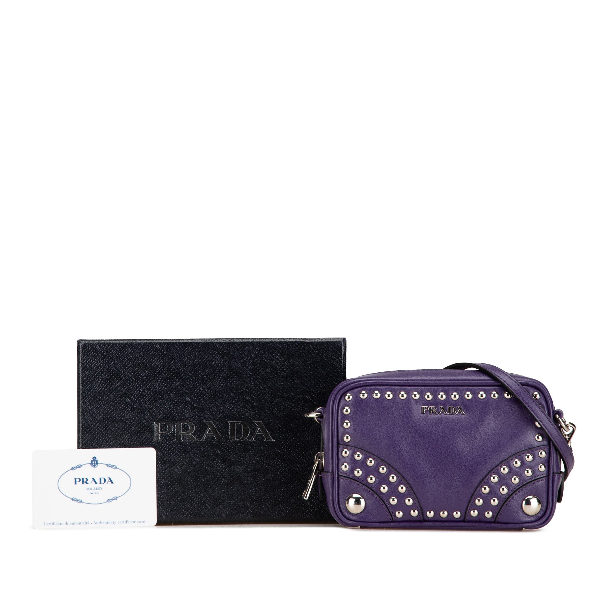 Prada | Pre-Owned Mini Leather Studded Camera Bag | Purple