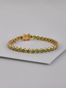 Pave Emerald Bezel Tennis Bracelet | 5A Grade Cubic Zirconia | 14K Gold Vermeil