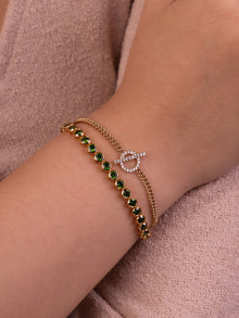 Pave Emerald Bezel Tennis Bracelet | 5A Grade Cubic Zirconia | 14K Gold Vermeil