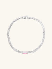 Pave 925 Sterling Baguette Pink Tennis Bracelet | 5A Grade Cubic Zirconia | 925 Sterling Silver
