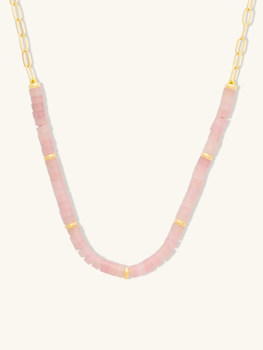 Rose Quartz Blush Necklace | Rose Quartz | 14K Gold Plated Brass