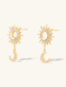 Sunlit Crescent Drop Earrings | 5A Grade Cubic Zirconia | 14K Gold Plated Brass