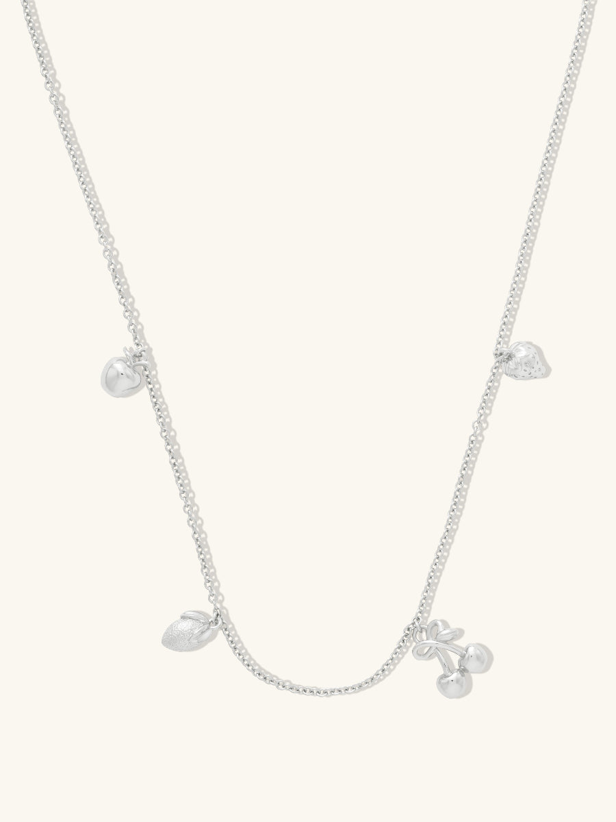 Fruit Party Charms Necklace | Silver Rhodium Plated Brass
