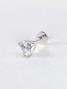 Heart 3mm Flat Back Earring | 5A Grade Cubic Zirconia | Silver Rhodium Plated Brass
