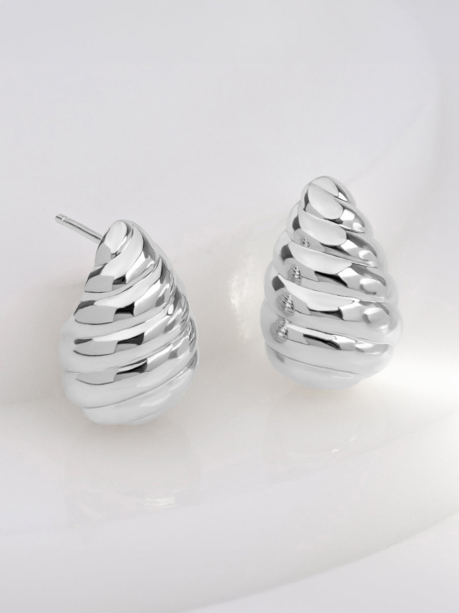 Teardrop Seashell 20mm Stud Earrings | Silver Rhodium Plated Brass