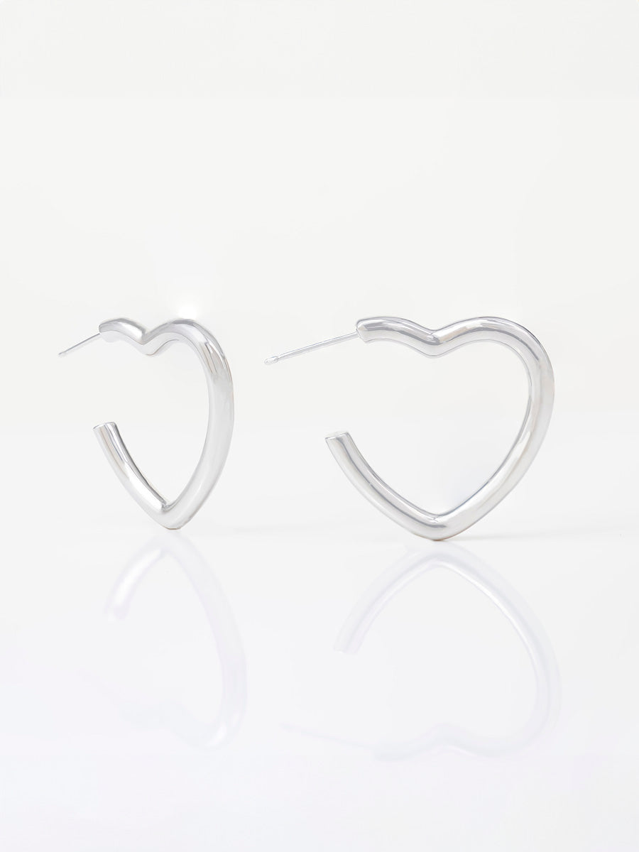 Hailey Heart Hoop Earrings | Silver Rhodium Plated Brass