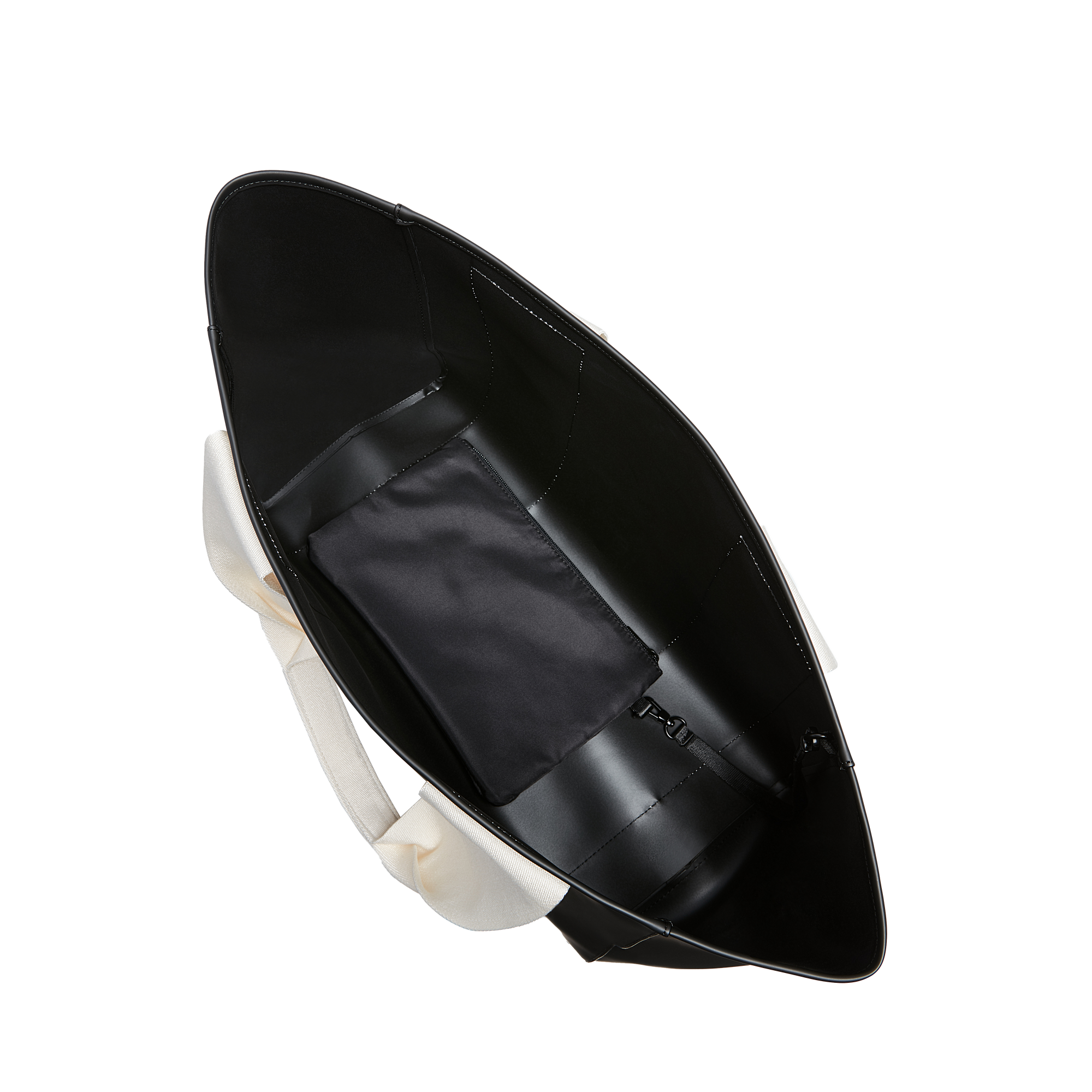 state bags Wellington cabana tote rubberized black/ivory interior overhead view click to zoom