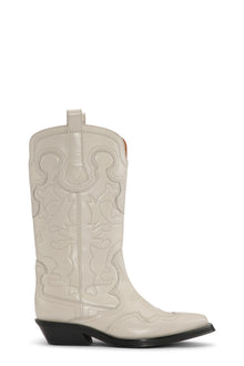 White Mid Shaft Embroidered Western Boots | Egret