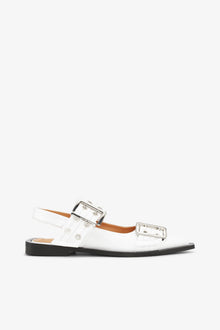 White Wide Welt Buckle Ballerinas | Egret