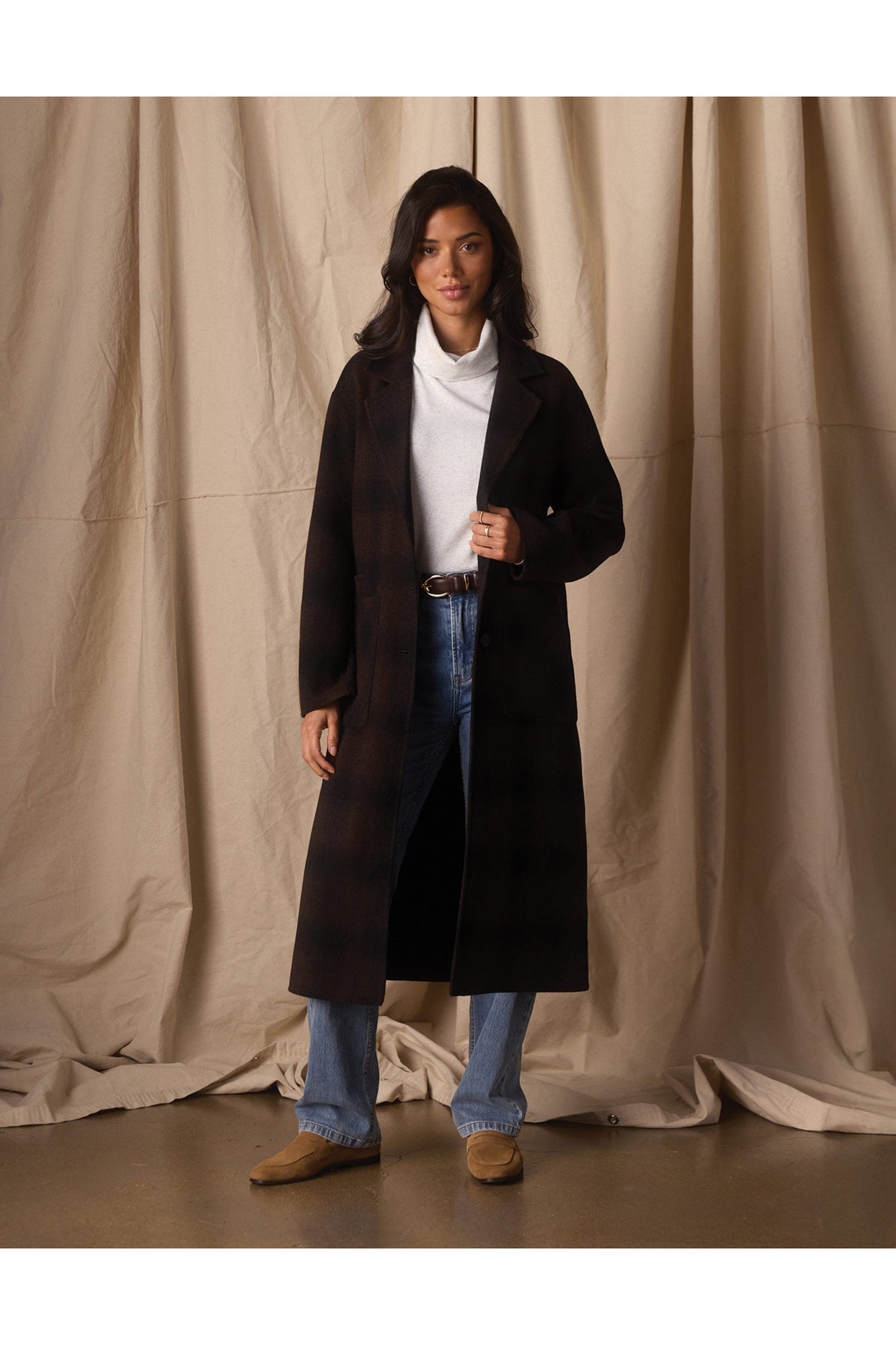 Women | Duster Coat | Midnight Brown Plaid