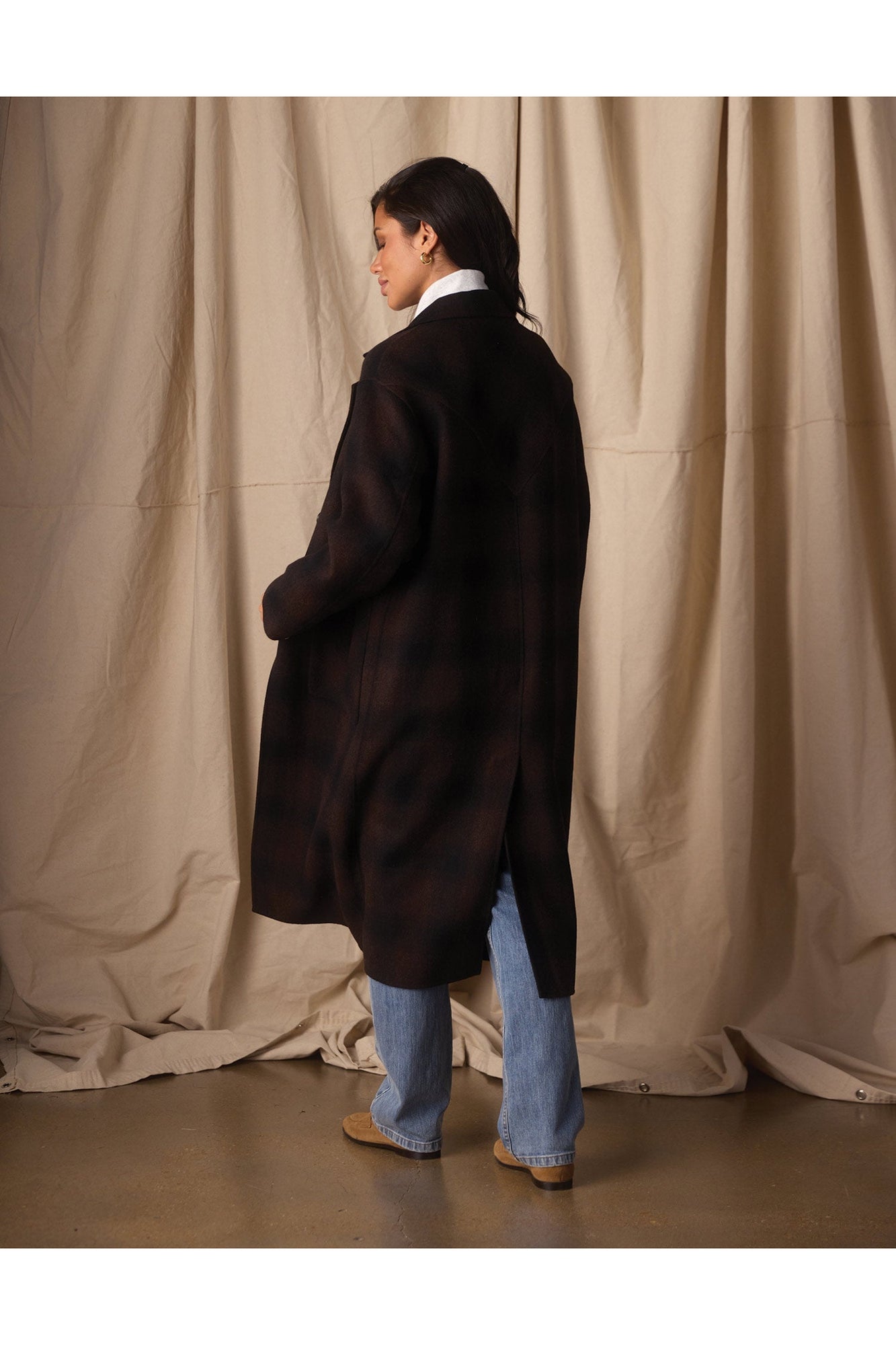 Women | Duster Coat | Midnight Brown Plaid