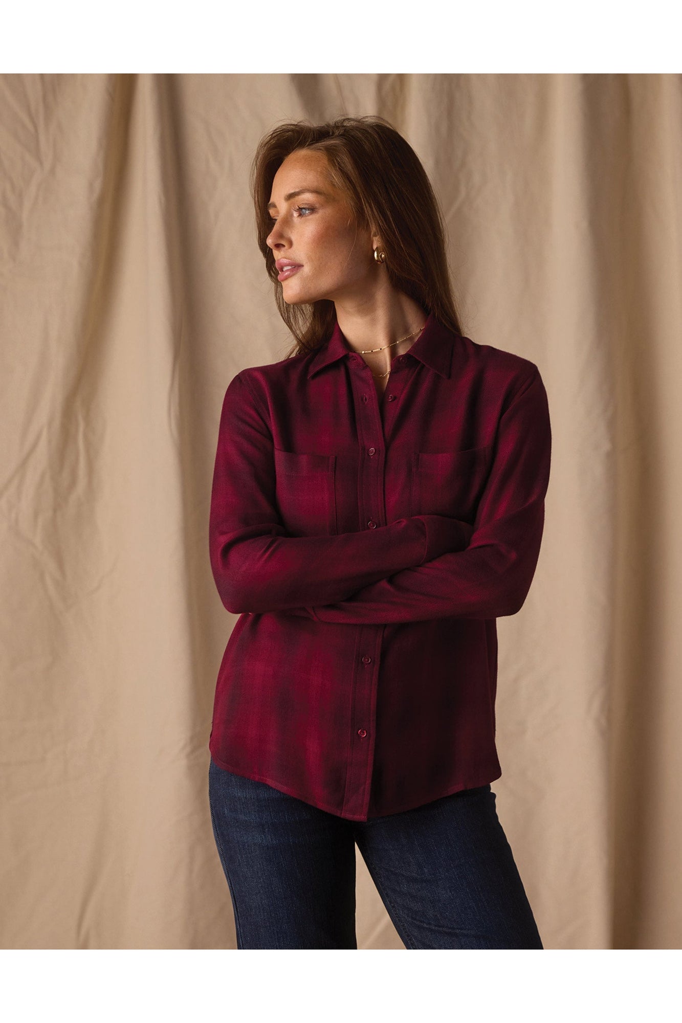 Women | Harper Button Up | Fig Plaid