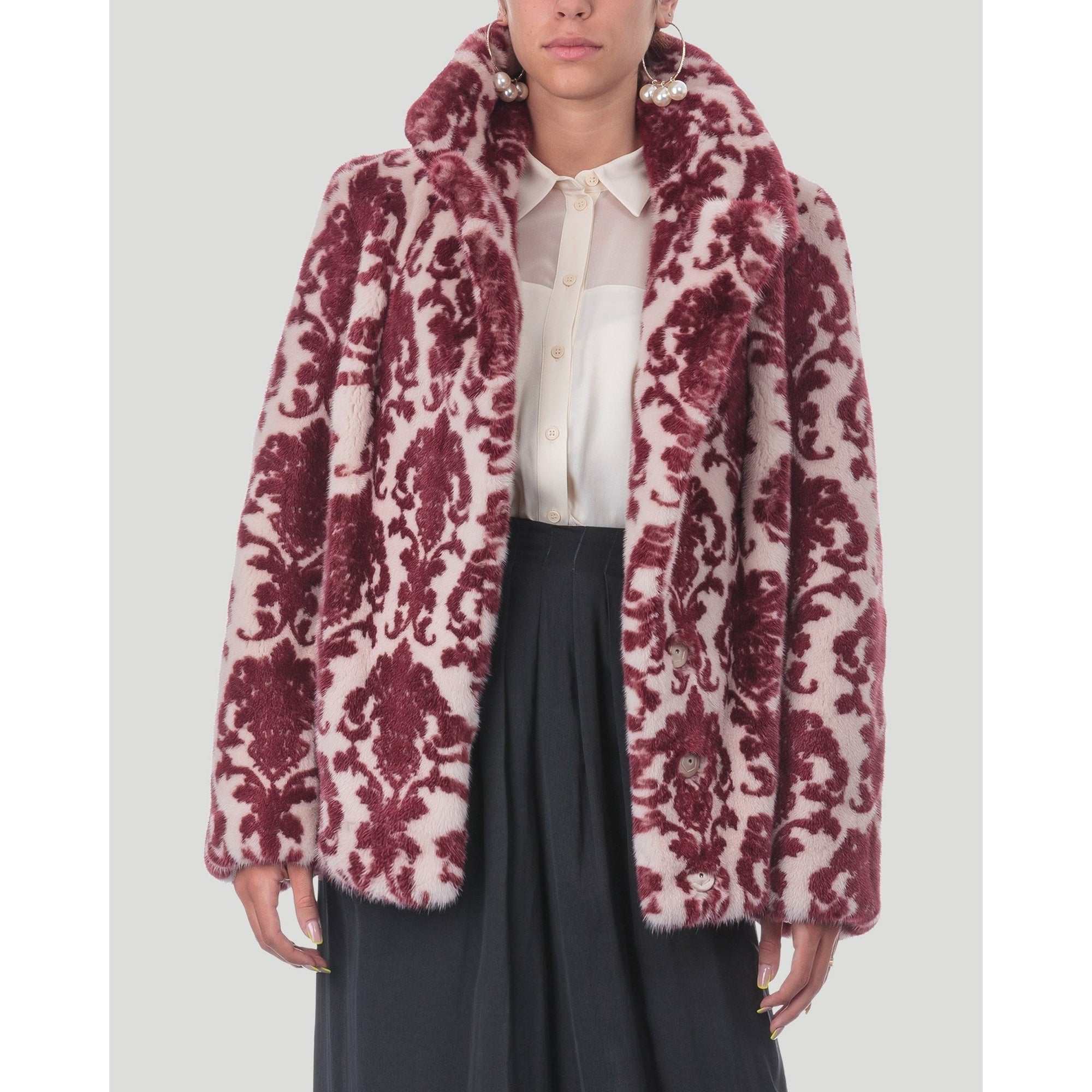 Women | Mink Intarsia Jacket | Red Paisley/Beige