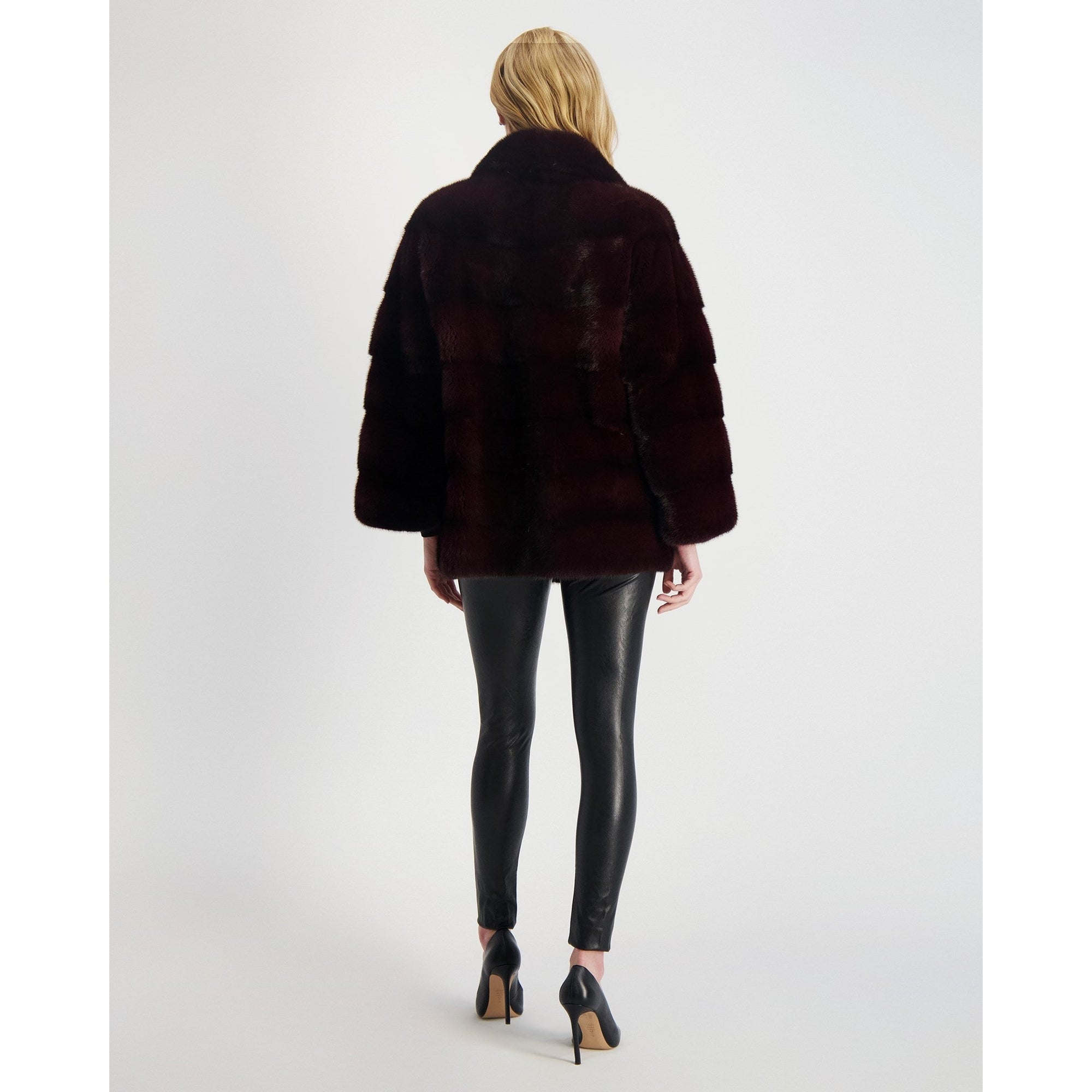 Women | Mink Jacket With Belt | Burgundy