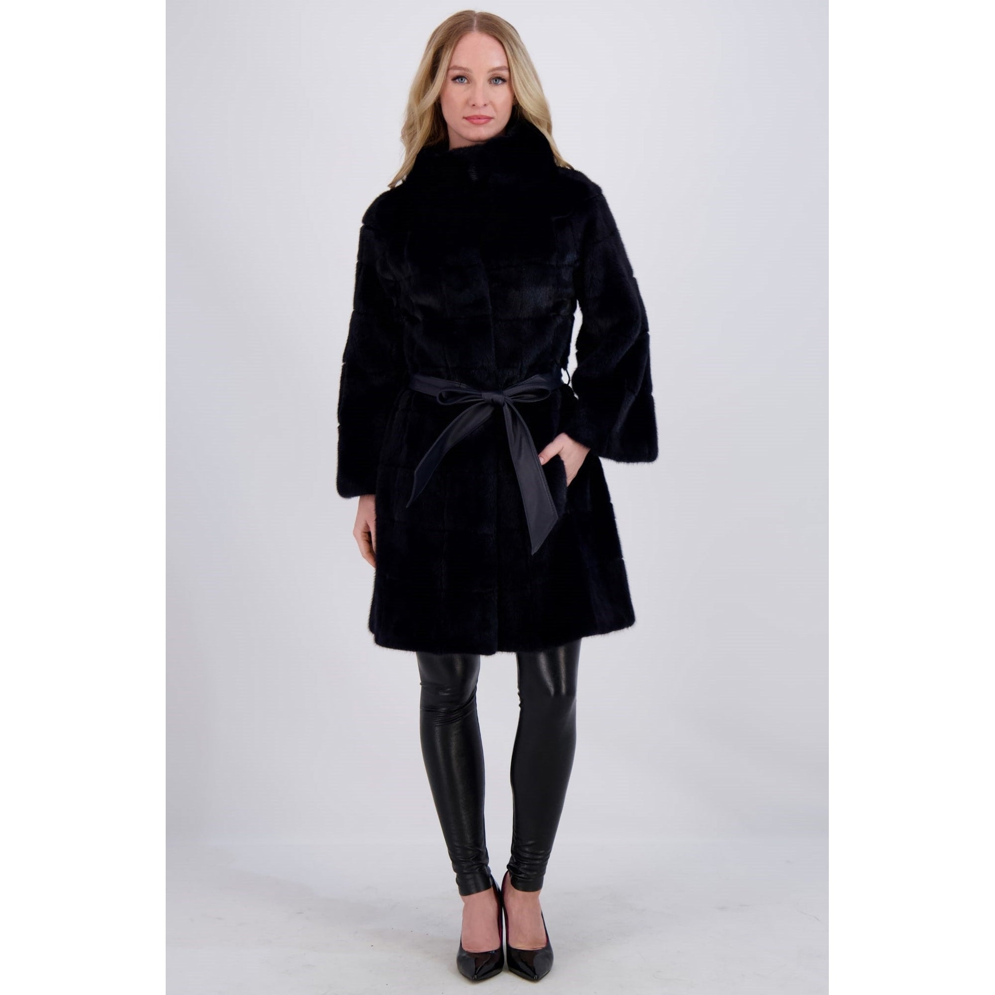 Women | Mink Jacket With Belt | Navy