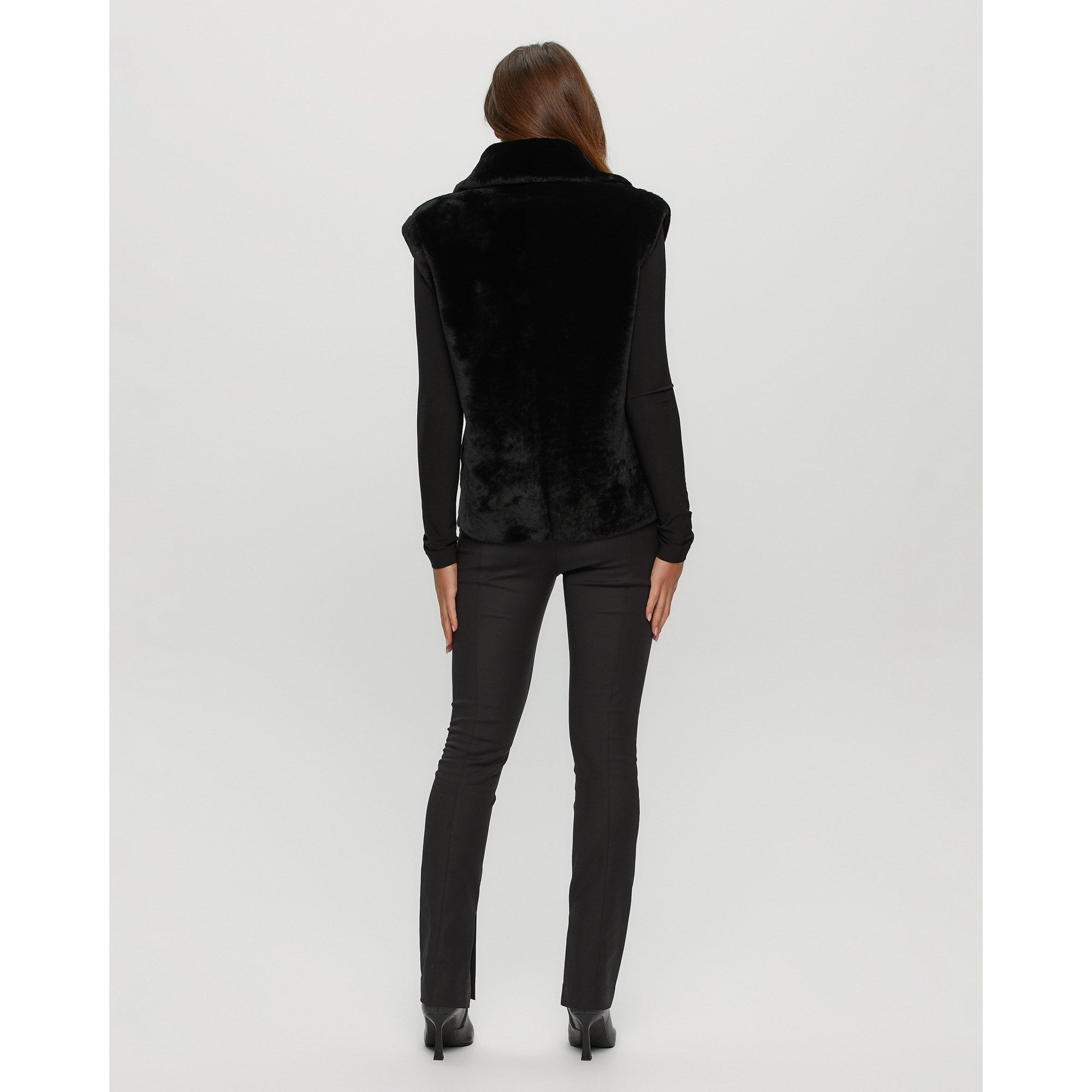 Women | Shearling Lamb Zip Vest | Black