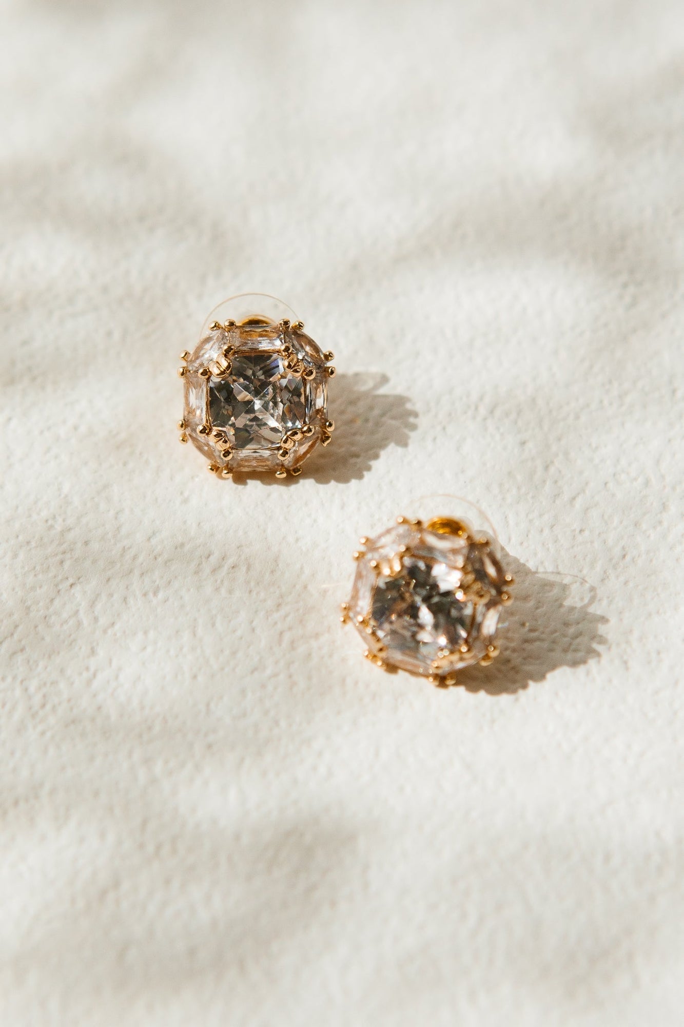 Women | Square Crystal Stud Earrings | Gold