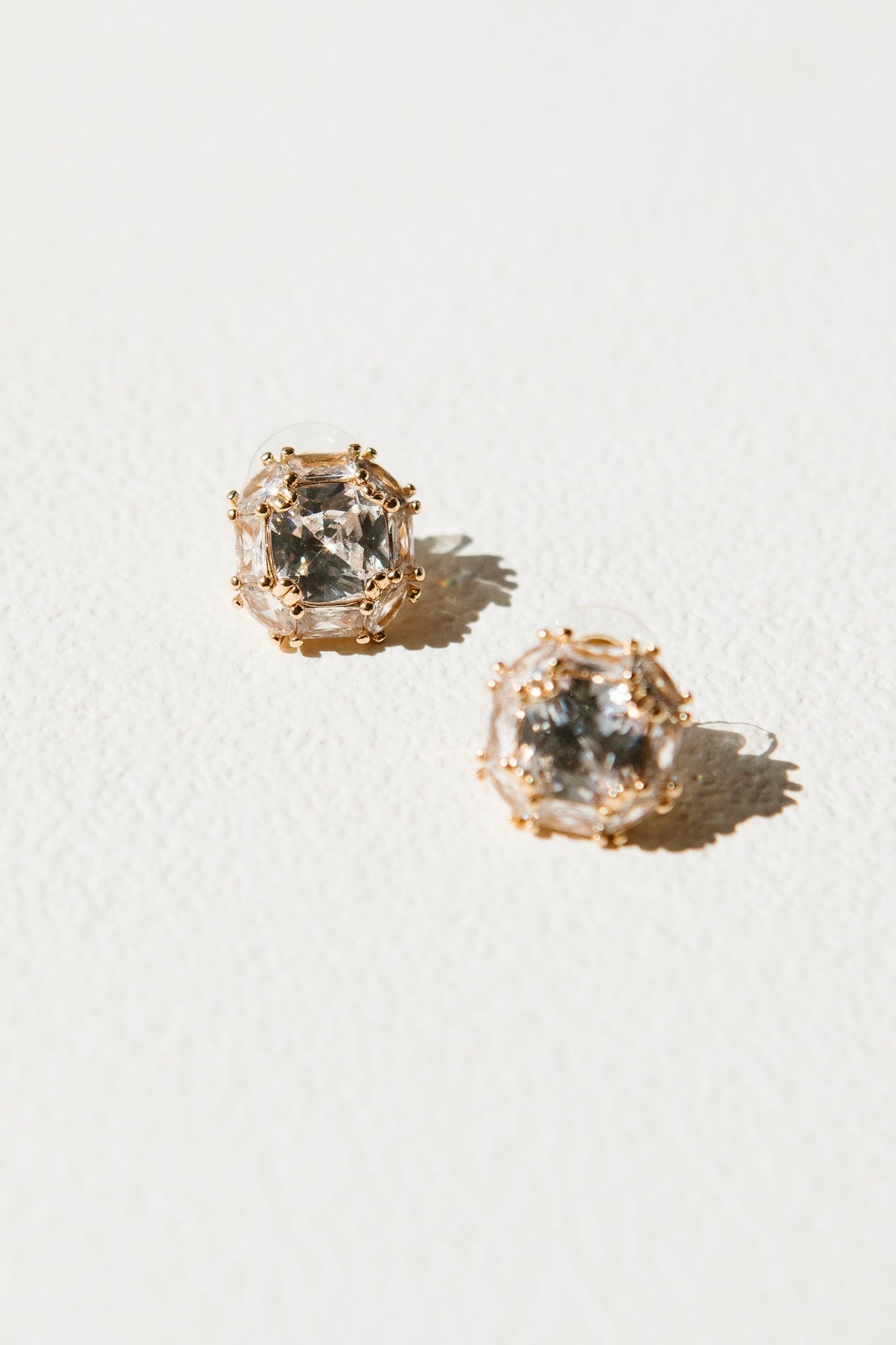 Women | Square Crystal Stud Earrings | Gold