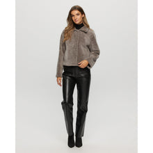 Women | Textured Shearling Lamb Jacket | Gray