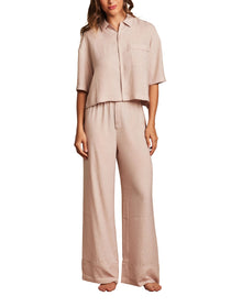 Women | Washed Satin Jacquard Cropped Shirt | Feather