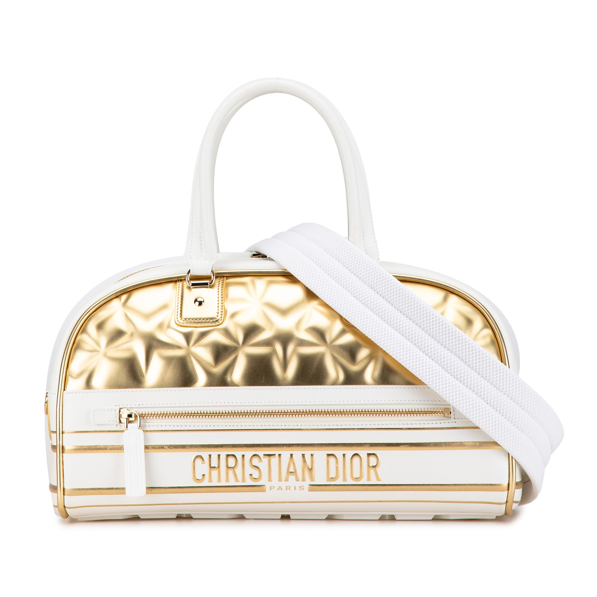 Dior | Pre-Owned Medium Padded Etoile Leather Vibe Zip Bowling Bag | Gold