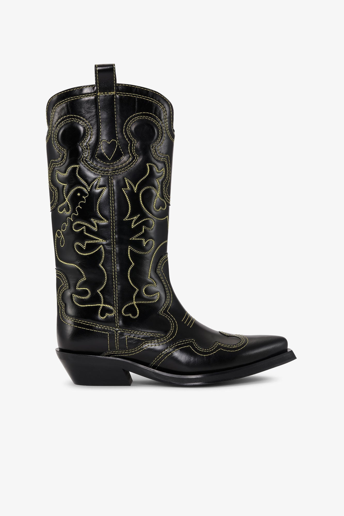 Yellow Mid Shaft Embroidered Western Boots | Black