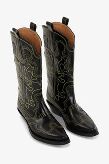 Yellow Mid Shaft Embroidered Western Boots | Black