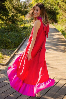 ONE33 SOCIAL | The Yolanda Fuchsia Orange High-Low Maxi Dress | Pink / Orange