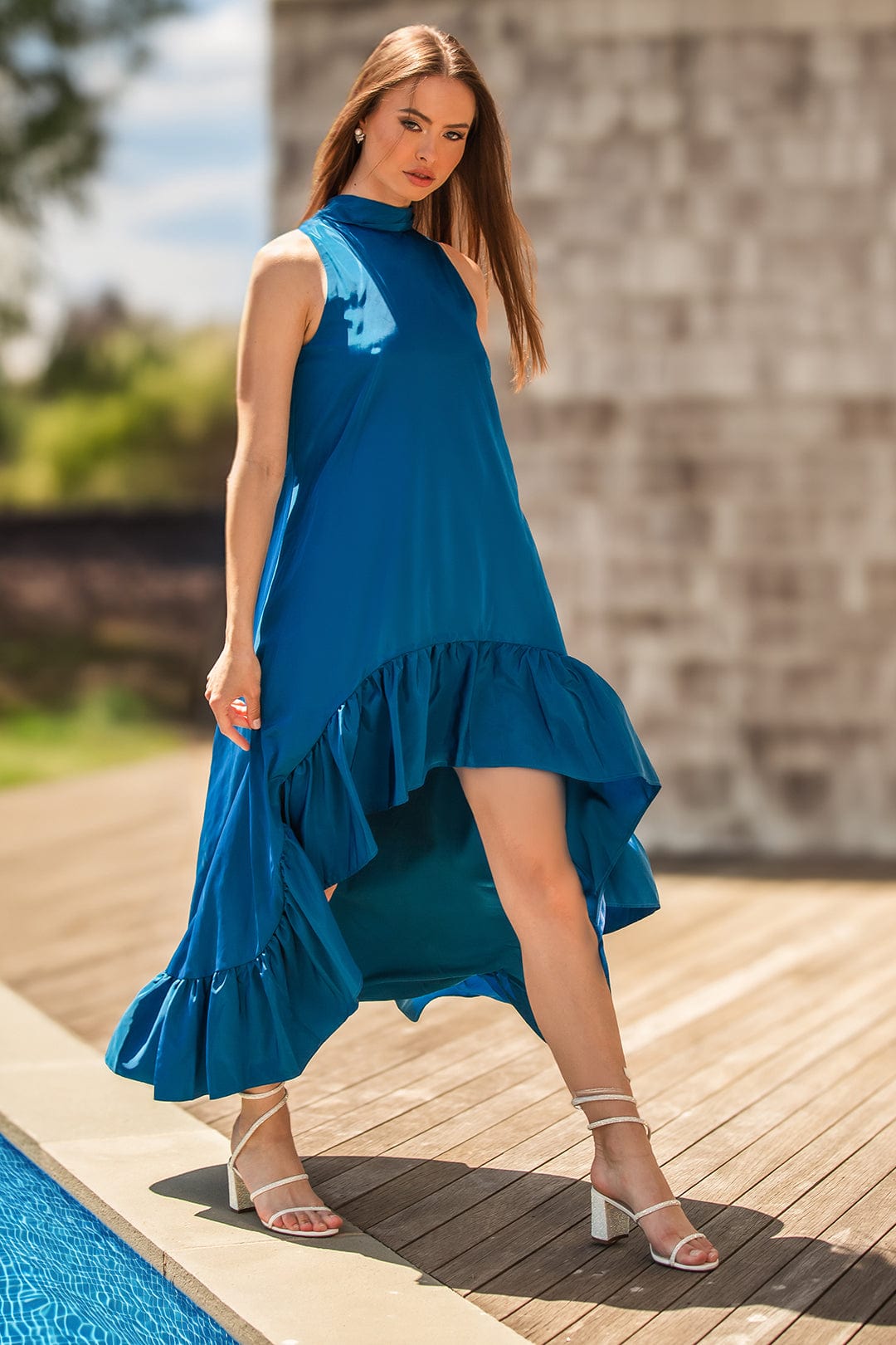 ONE33 SOCIAL | The Yolanda Peacock Blue High-Low Maxi Gown | Blue