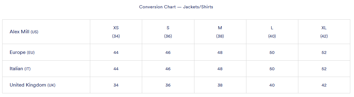 Product size guide