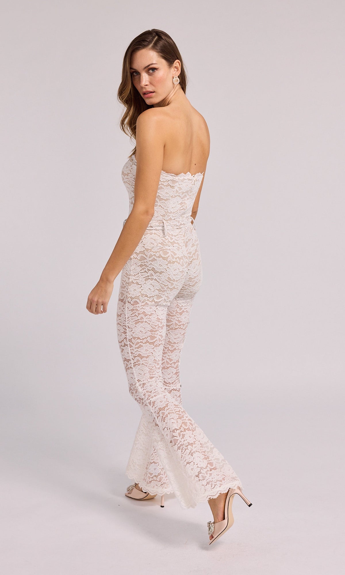 Elyssa Stretch Lace Jumpsuit | White/Beige