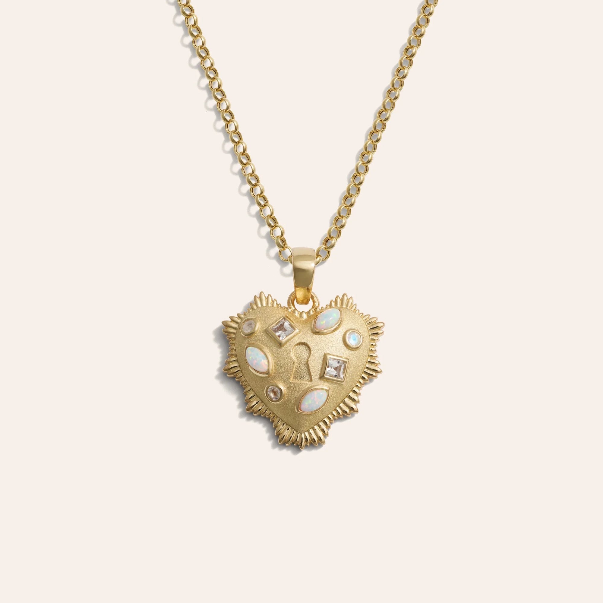Gemstone Locked Radiant Heart Necklace | 14K Yellow Gold Vermeil