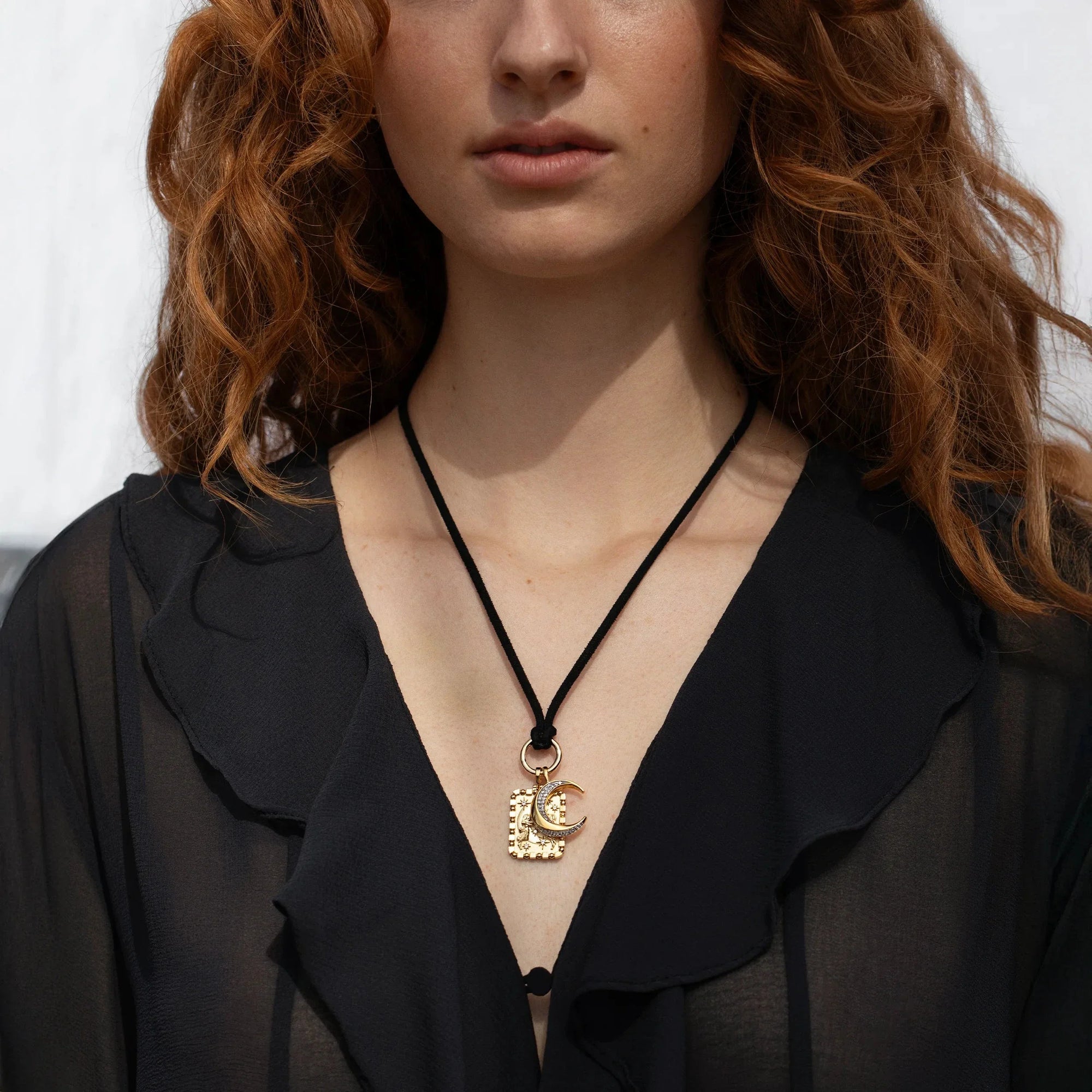 Moon Duo Cord Charm Necklace | Sterling Silver
