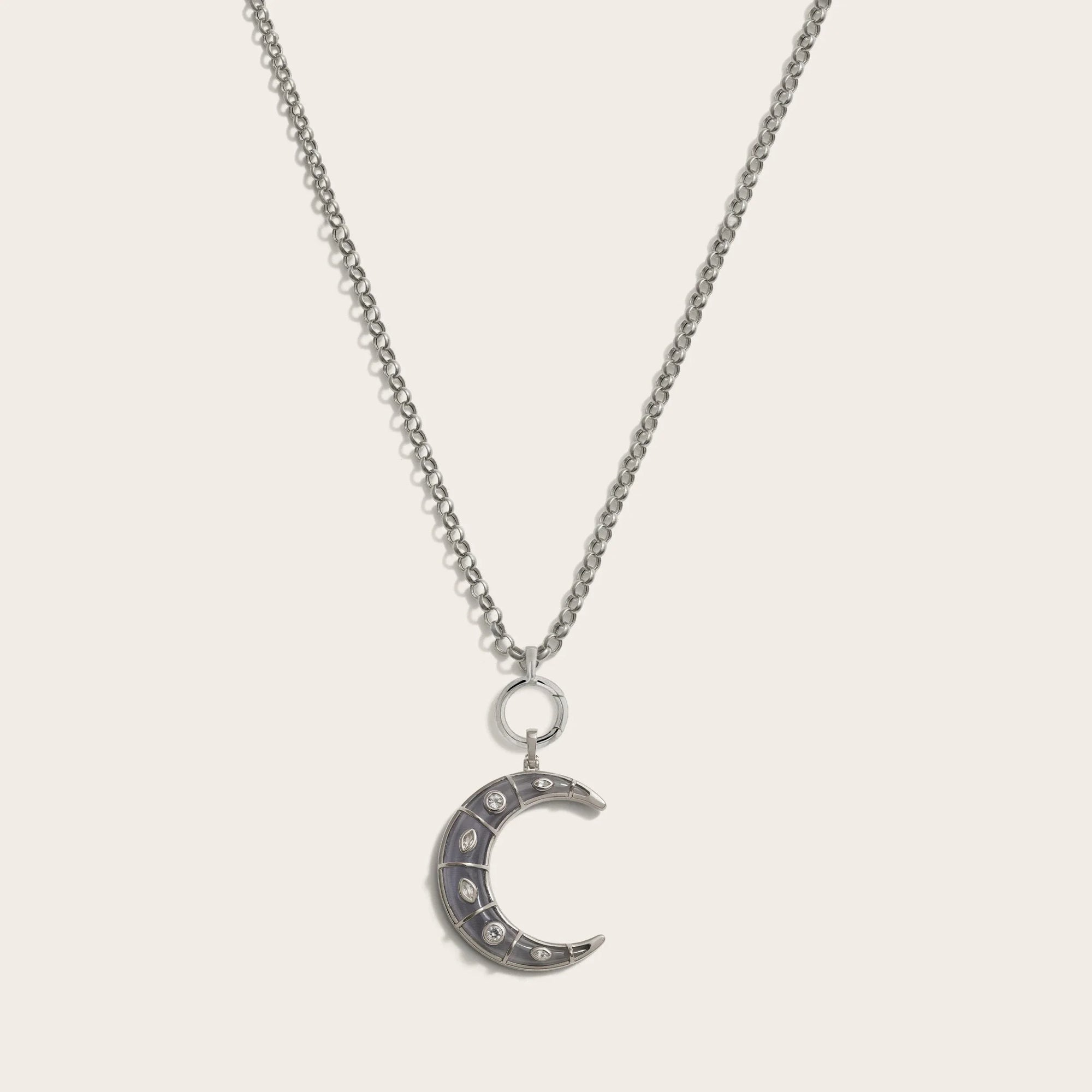 Long Mystic Moon Charm Necklace | Sterling Silver