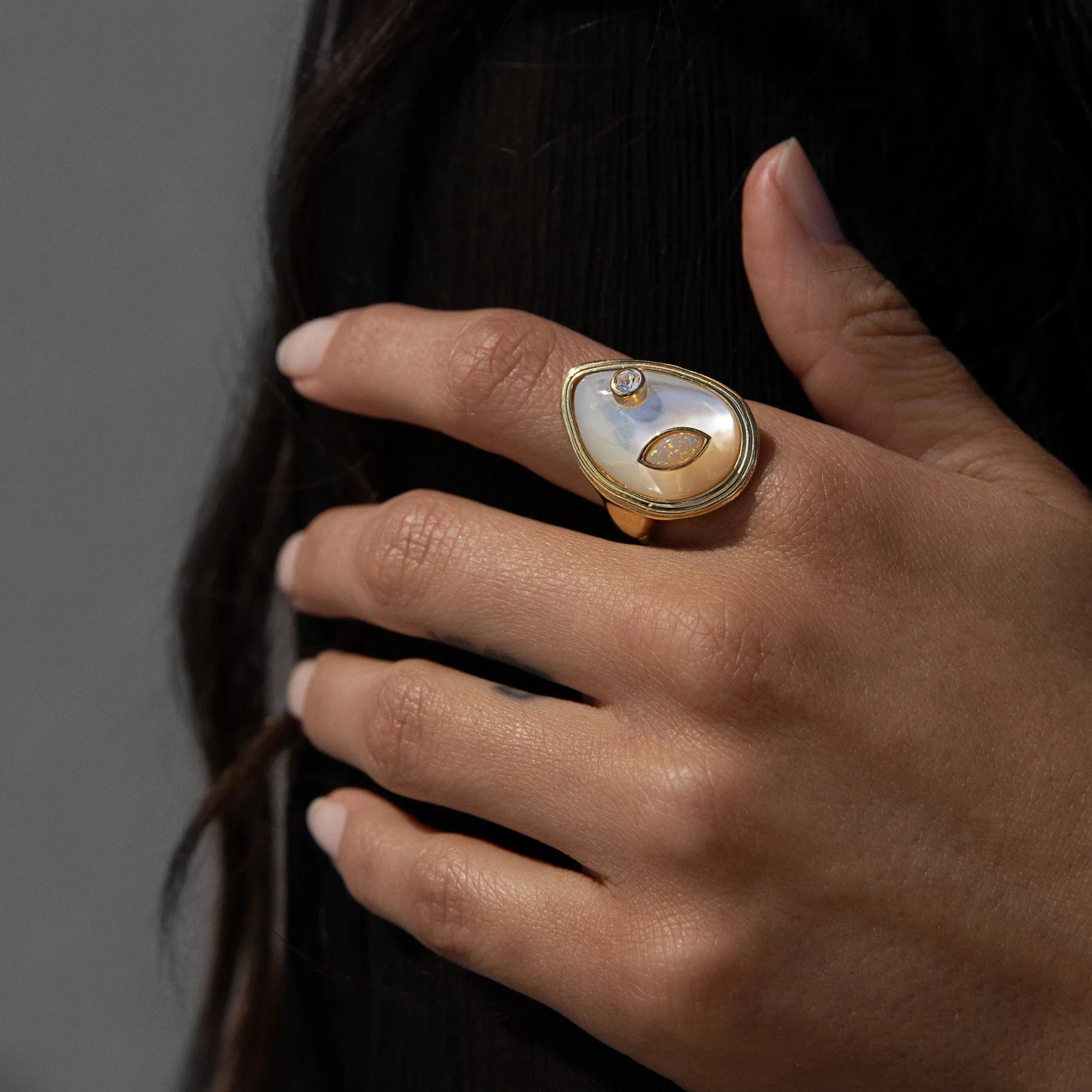 Organic Pearl Gemstone Ring | 14K Yellow Gold Vermeil