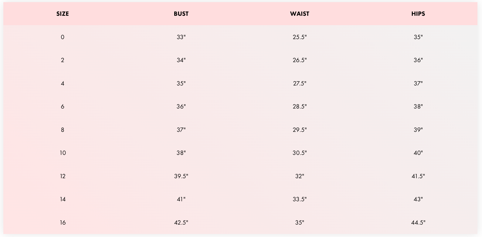 Product size guide