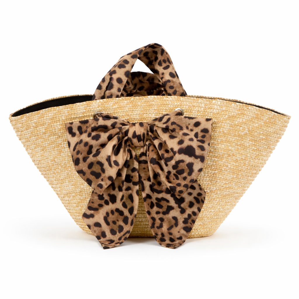 Carlotta Natural Straw Tote Bag | Leopard
