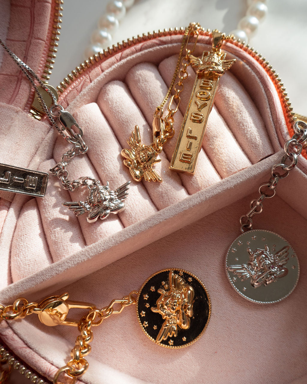 The Boys Lie Heart Jewelry Case | Pink | Faux Pearls