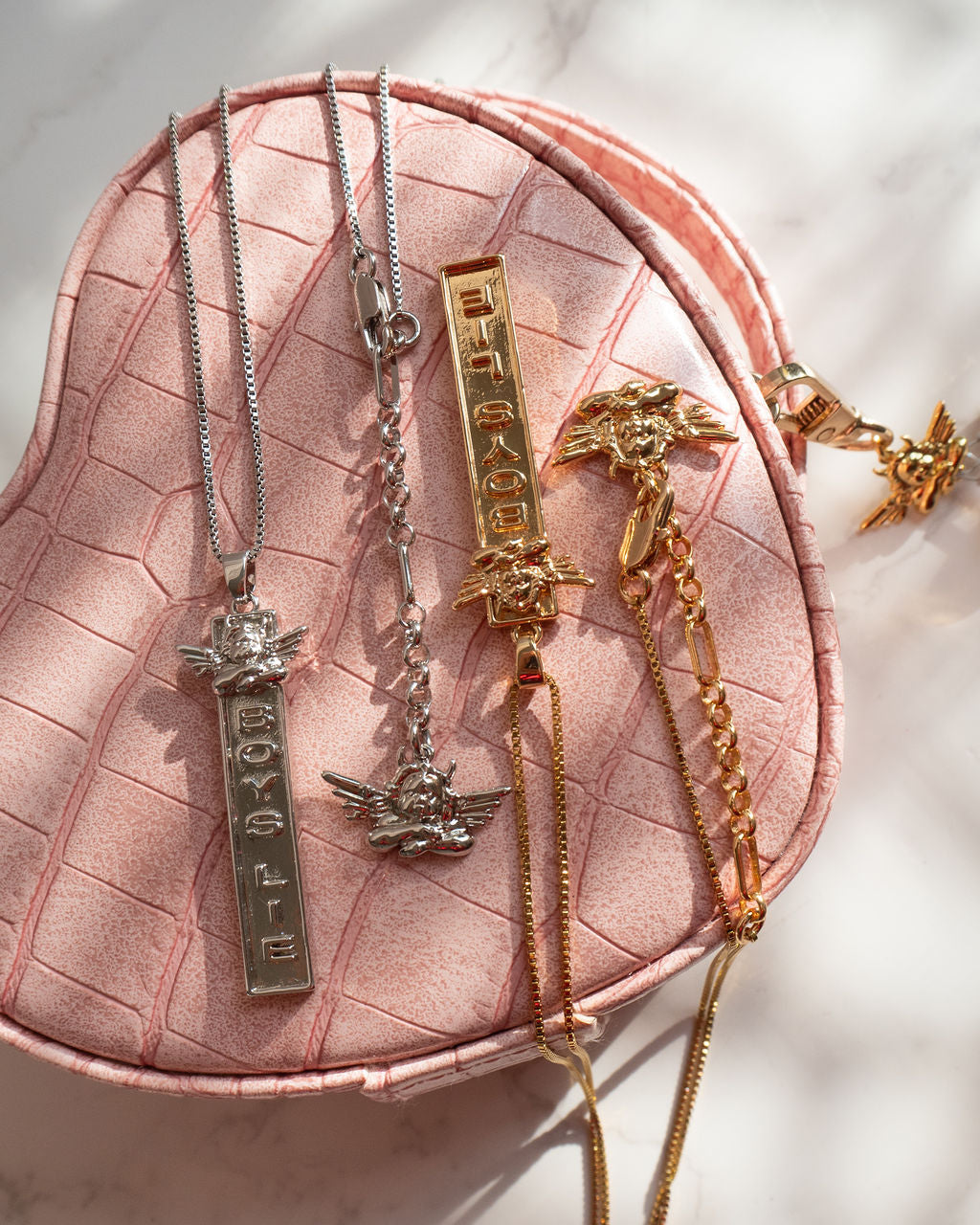 The Boys Lie Heart Jewelry Case | Pink | Faux Pearls