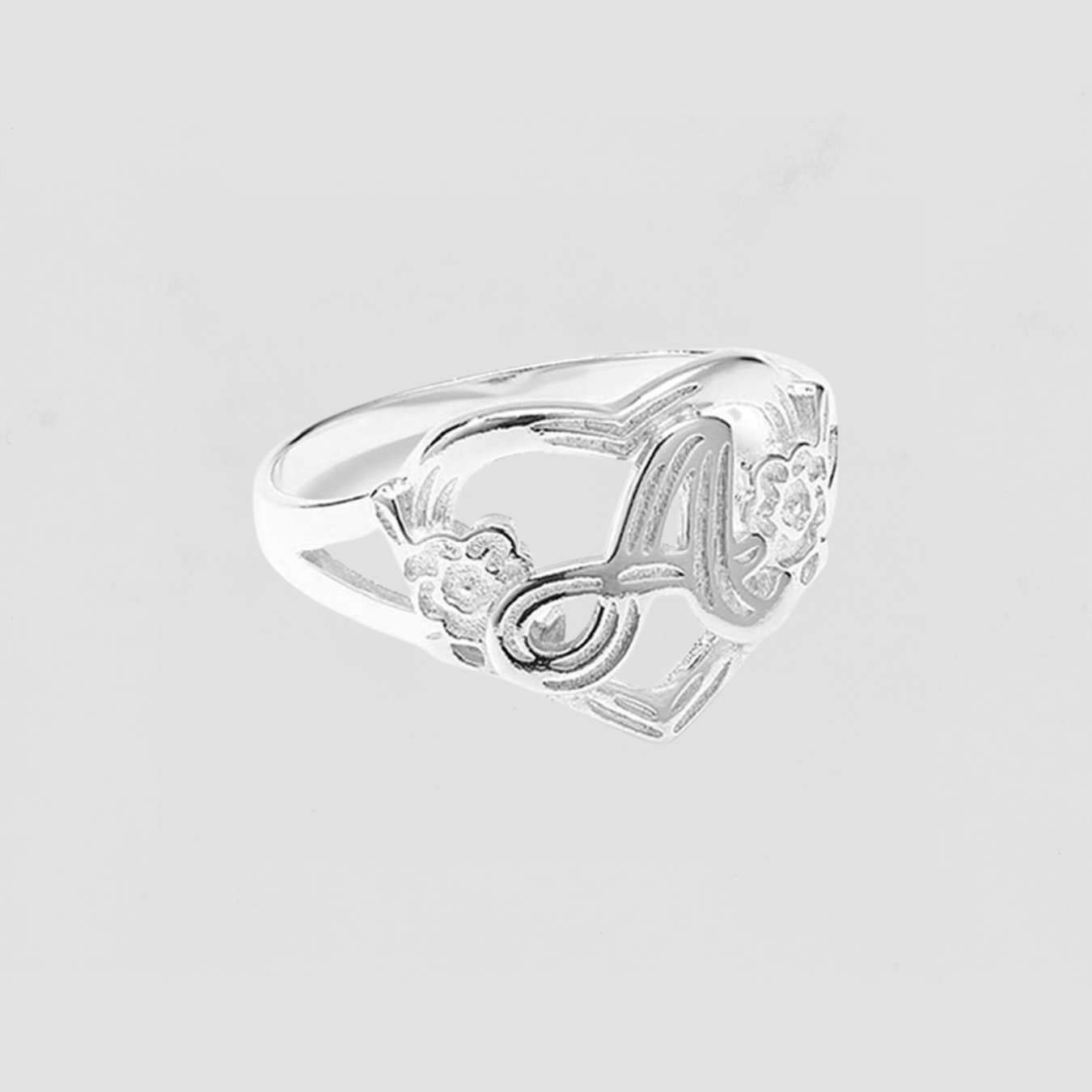 The Cutout Flower Heart Letter Ring Size 5 | Sterling Silver