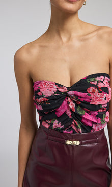Skye Floral Chiffon Bustier | Black Floral Fantasy