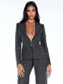 Teagan Crystal Blazer Jacket | Black