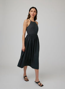 Fitted Midi Halter Dress | Black