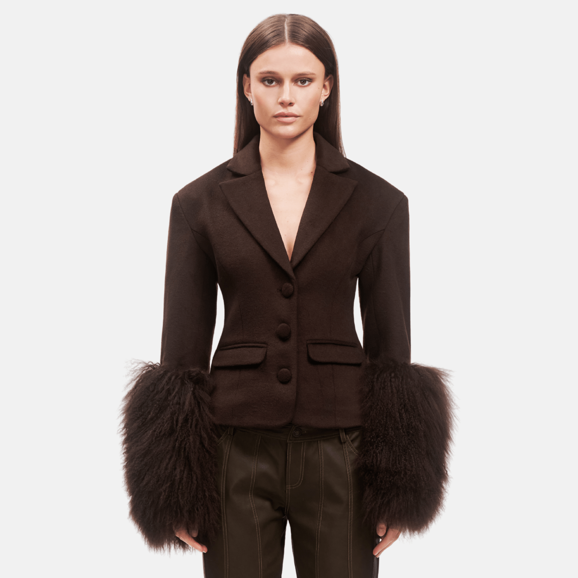 OW Collection FRANCES Wool Blazer Blazer 166 - Chocolate Brown