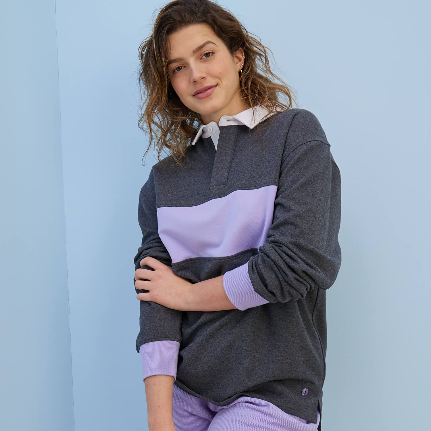 Modal Rugby Pullover | Gray/Lavender