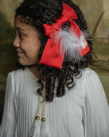 Anise Satin Embroidered Hair Bows  | Red